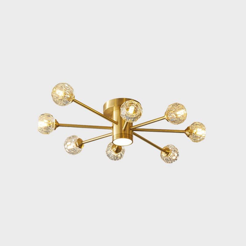 Starburst Semi Flush Ceiling Light Modern Style Crystal Coppery Close to Ceiling Lighting