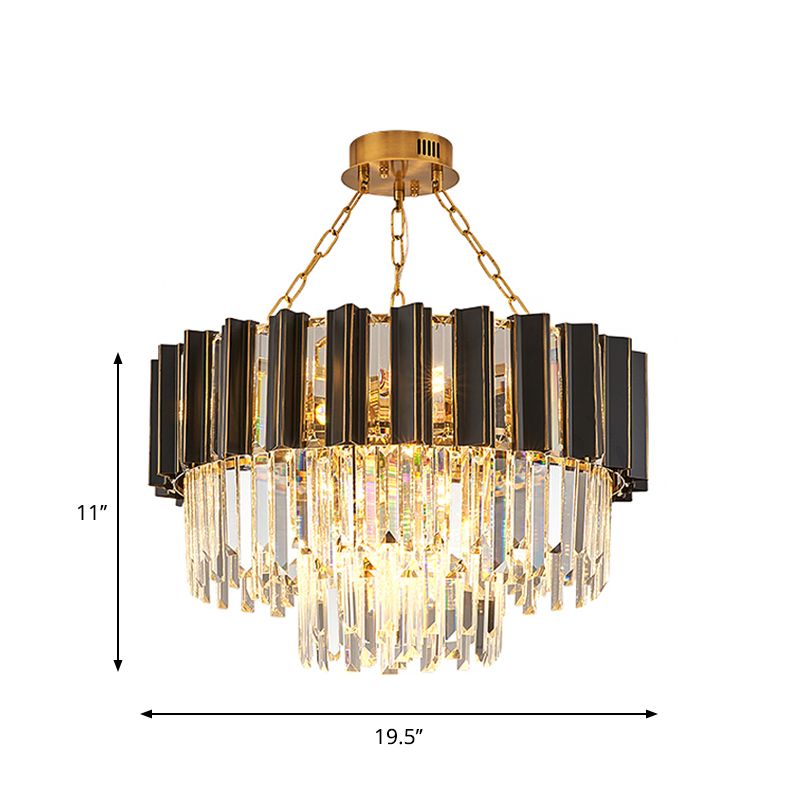 Tapered Bedroom Chandelier Light Modern Clear Crystal Prisms 9 Heads Black Finish Hanging Lamp Kit
