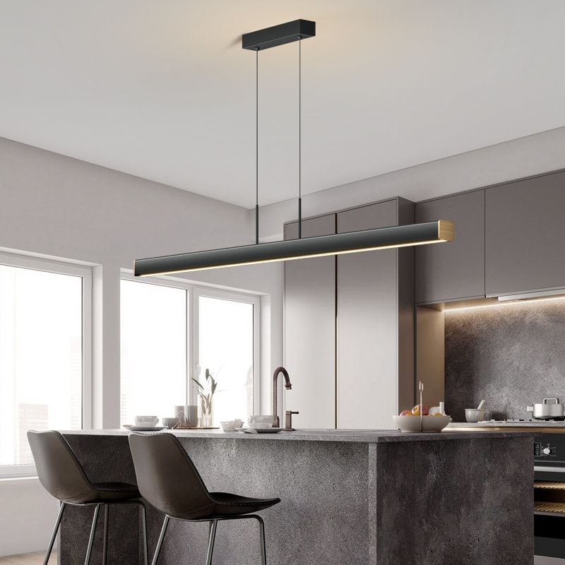 1 Light Linear Island Lights Contemporary Metal Island Pendants in Black