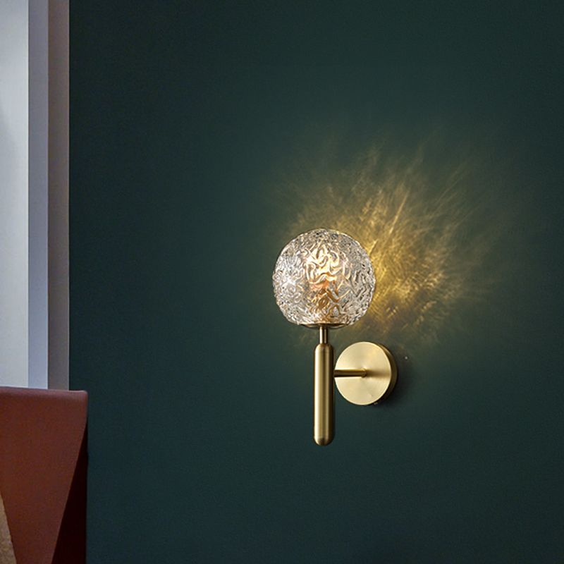 Spherical Bedside Wall Hanging Lamp Crystal 1 Head Minimalist Wall Light in Brass