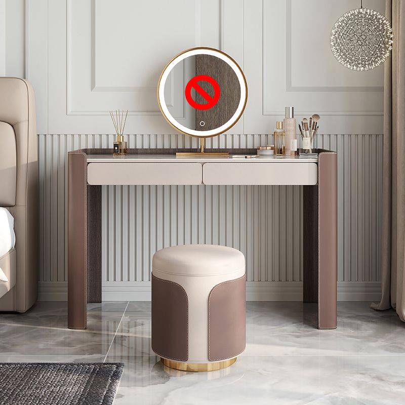 Glam Slate Top Makeup Vanity Set 2-Drawer Vanity Makeup Dressing Table Set