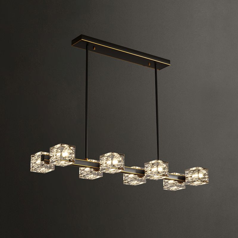 Modern Island Pendant Lamps Multi-Head Restaurant Hanging Light with Cube Crystal Shade
