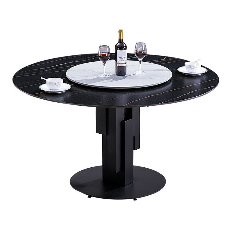 Round Modern Stone Table Standard Height Dining Table with Pedestal Base