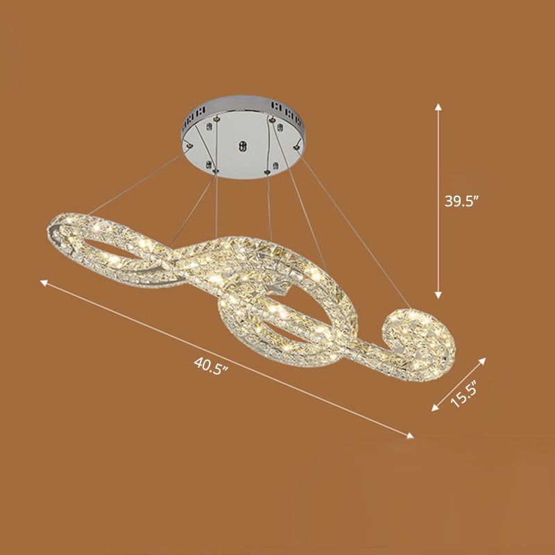 Crystal Musical Note Pendant Light Minimalist LED Chandelier Lamp for Clothing Store