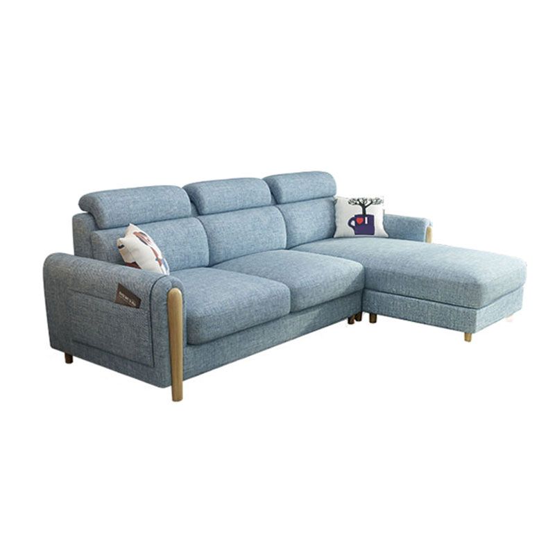 Modern 35.43 " H Blue Cotton Blend Square Arm Sofa & Chaise with Storage
