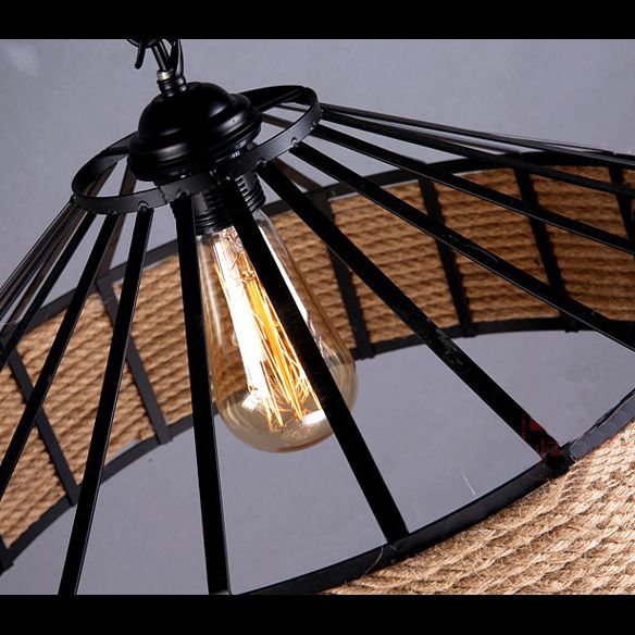 Vintage Black Mongolian Yurt Ceiling Light Hemp Rope1 Light Restaurant Hanging Pendant Lighting