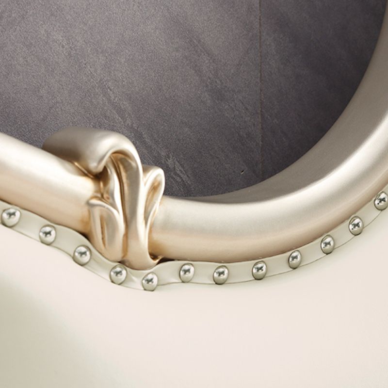 Solid Wood Upholstered Bed Frame Victorian Beige Standard Bed with Nailhead Trim