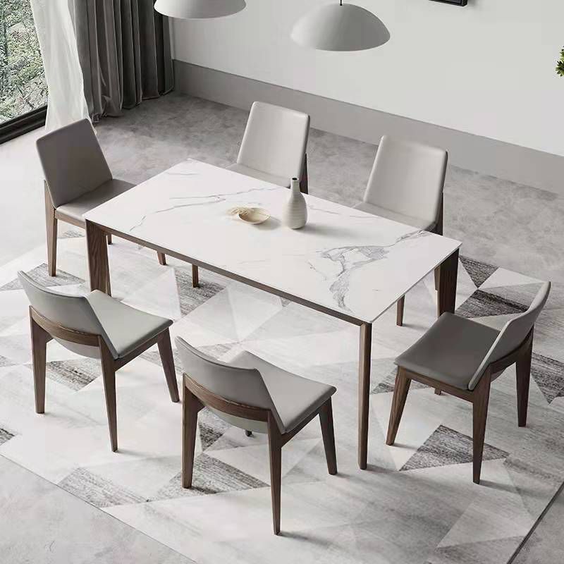Nordic 1/2/5/7 Pieces Dining Set Sintered Stone Dining Table with Wooden Chairs