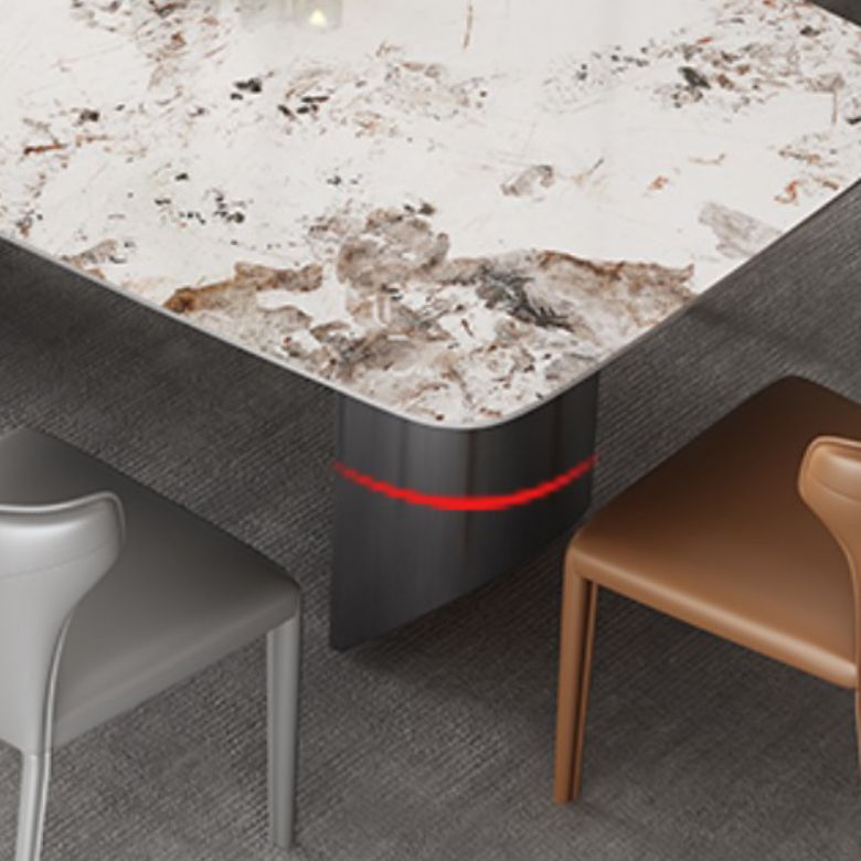 Modern Rectangular Stone Top Dining Table Double Pedestal Metal Base
