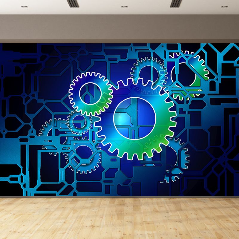 Industrial Gear Wall Mural Wallpaper Mildew Resistant Wall Covering for Repair Shop