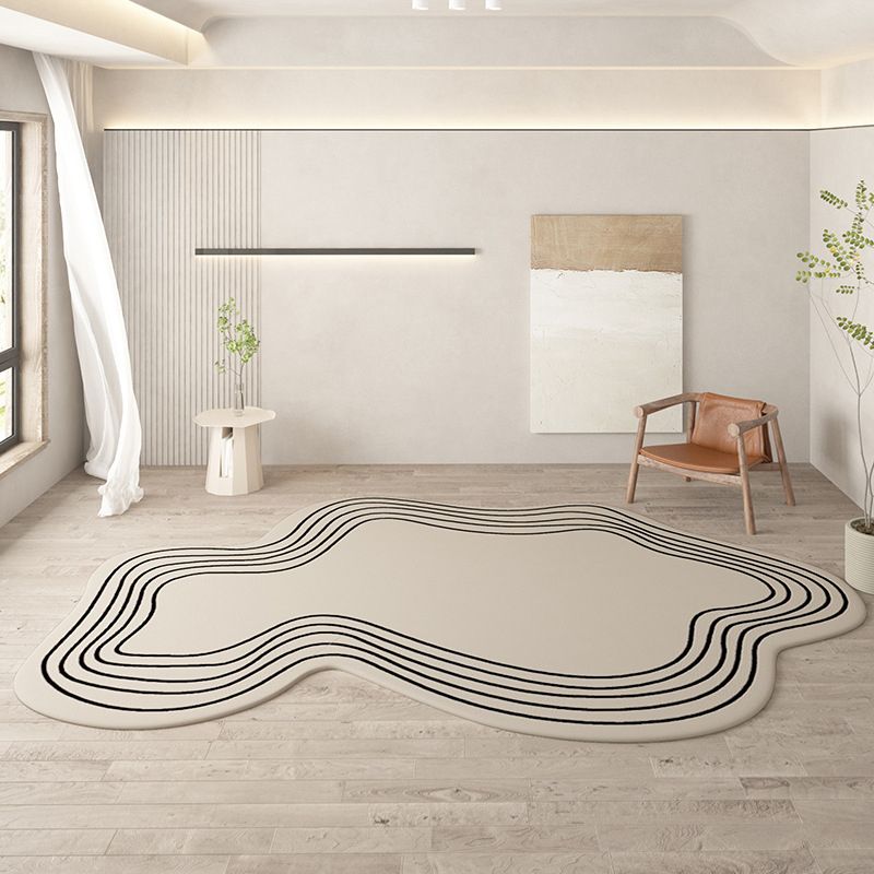 Beige Modern Rug Polyester Irregularity Line Rug Washable Rug for Drawing Room