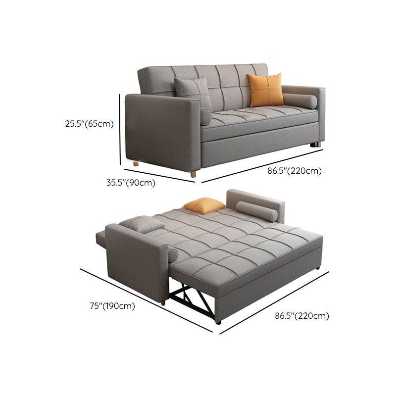 Contemporary Bonded Leather Futon Sleeper Sofa in Grey with Square Arms