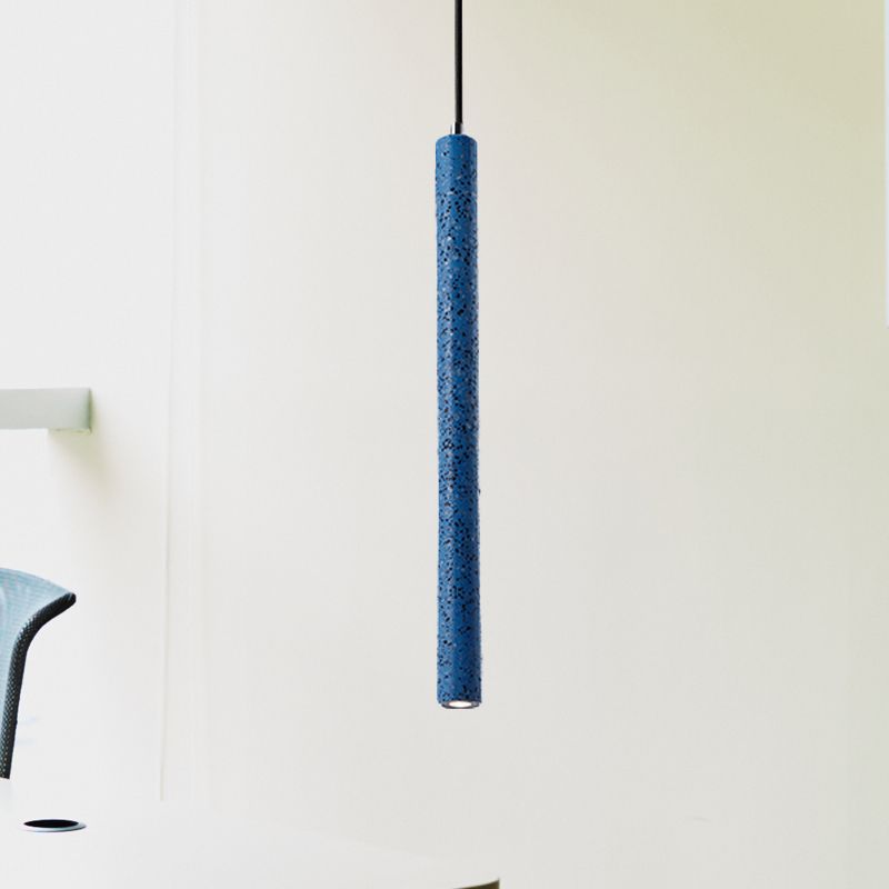 Tube Pendant Lighting Nordic Cement 1 Light Yellow/Blue/Green Hanging Ceiling Light, 12"/21.5"H