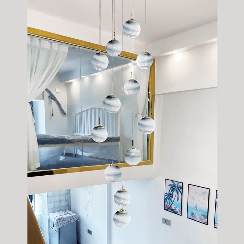 Noordse stijl planeet meerdere lichte hanger vlek glas 12-head trap hangend licht