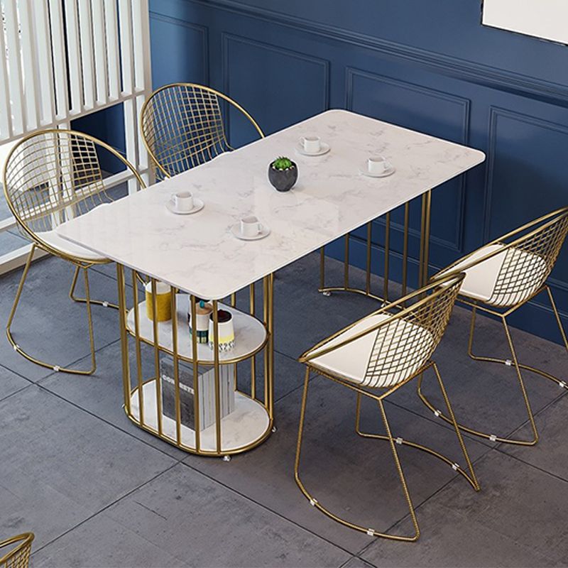 Stone and Metal Table Modern Minimalist Home Storage Rectangular Dining Table