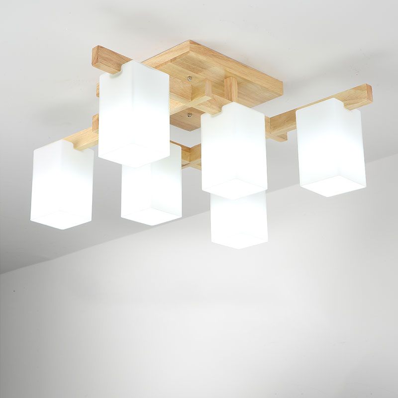 Plafonnier Semi-encastré géométrique en verre, plafonnier en bois de Style concis moderne pour salon