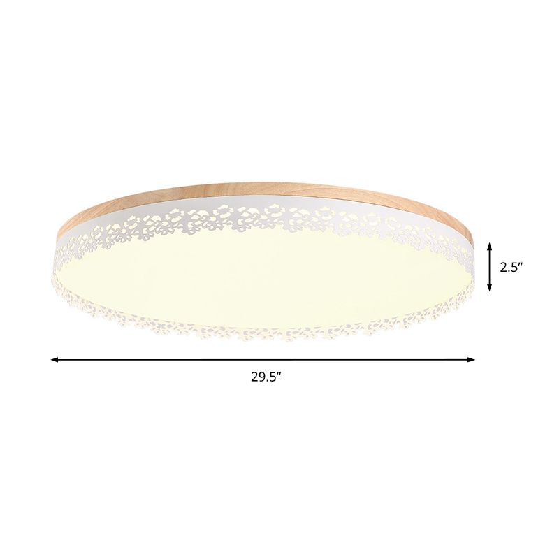 Nordic Ultra Dunne Drum Plafond Flush Mount Hout Wit 10.5"/15"/19" Dia LED Flush Mount Licht voor Slaapkamer in Warm/Wit/Neutraal