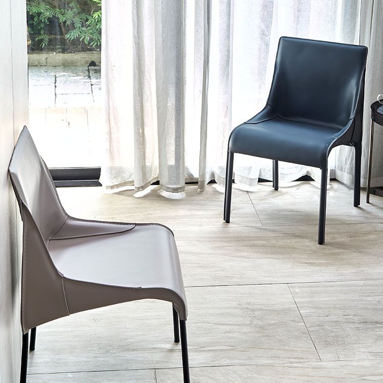 Silla de comedor contemporánea de cuero Restaurante Silla con respaldo sólido con brazo