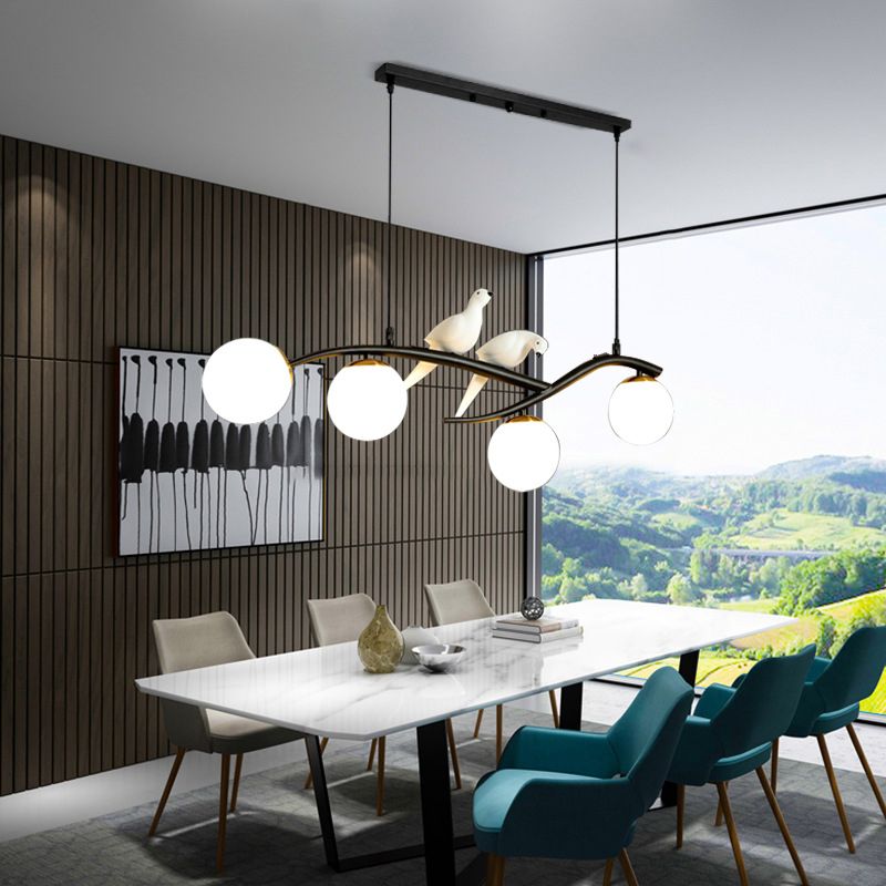 Glass Shaded Ceiling Light Modern Black/Golden Kitchen Island Lighting for Home