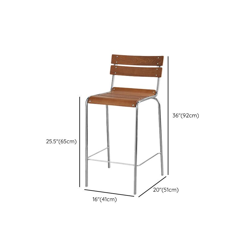 Modern Armless Backrest Counter Stool Iron Bar Stool with Wooden Seat and Pedal for Cafe