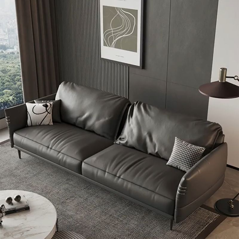Leather Contemporary Square Arm Stain Resistant Settee Bench with Pillows