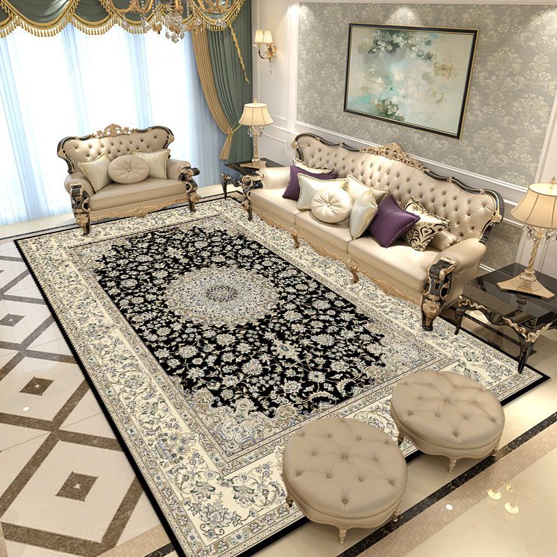 Multicolored Area Rug Traditional Polyester Rug Anti-Slip Backing Carpet for Living Room