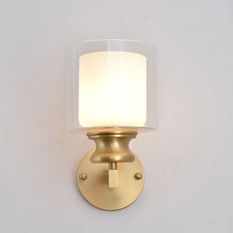 Modern 1 - Light Armed Wall Lighting Solid Brass and Cylinder Glass Shade Wall Sconce