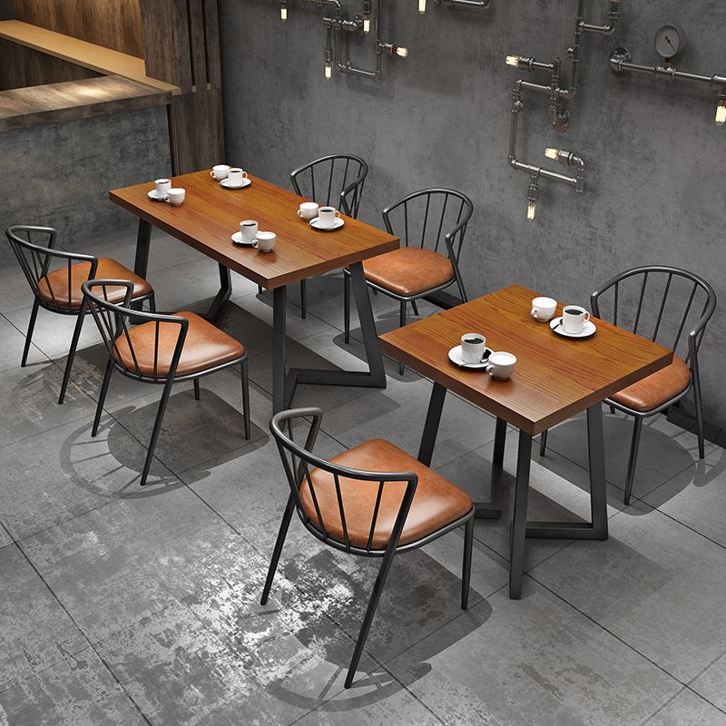 Industrial Dining Set 1/3/5 Pcs Solid Wood Top Dining Table with Upholstered Chairs