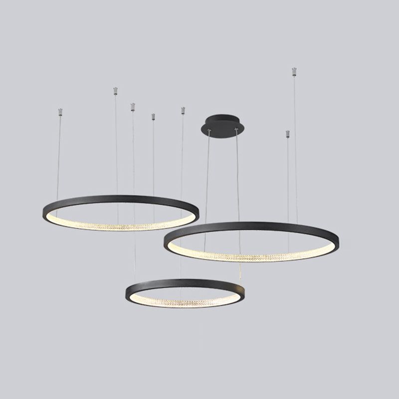 Round Shape Hanging Lamp Fixture Modern Style Pendant Lamp in Black for Living Room