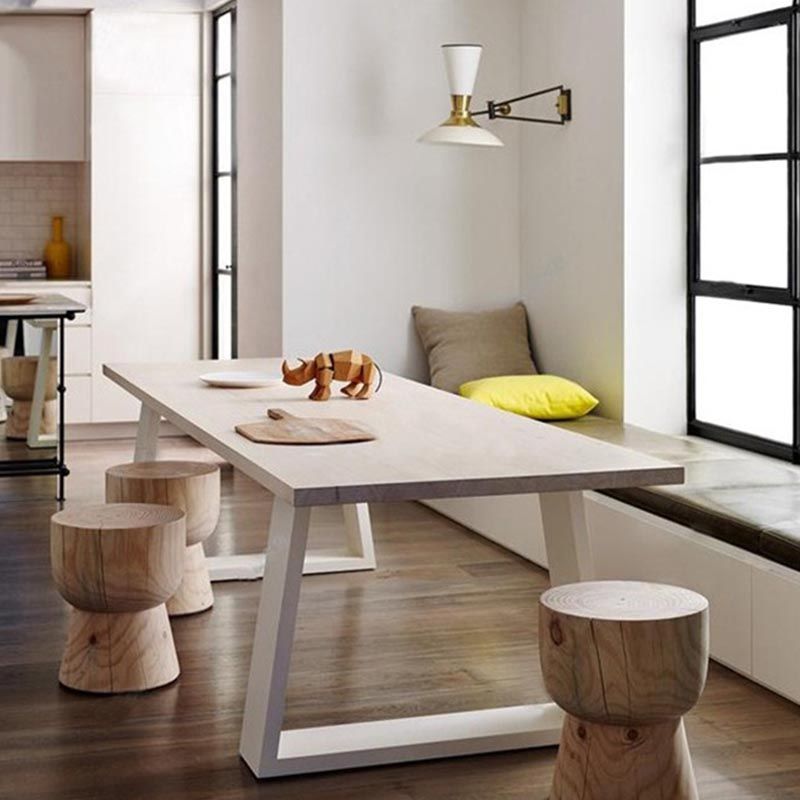 Metal Industrial Rectangle Dining Table for Home Pine Wood Top Table with Sled