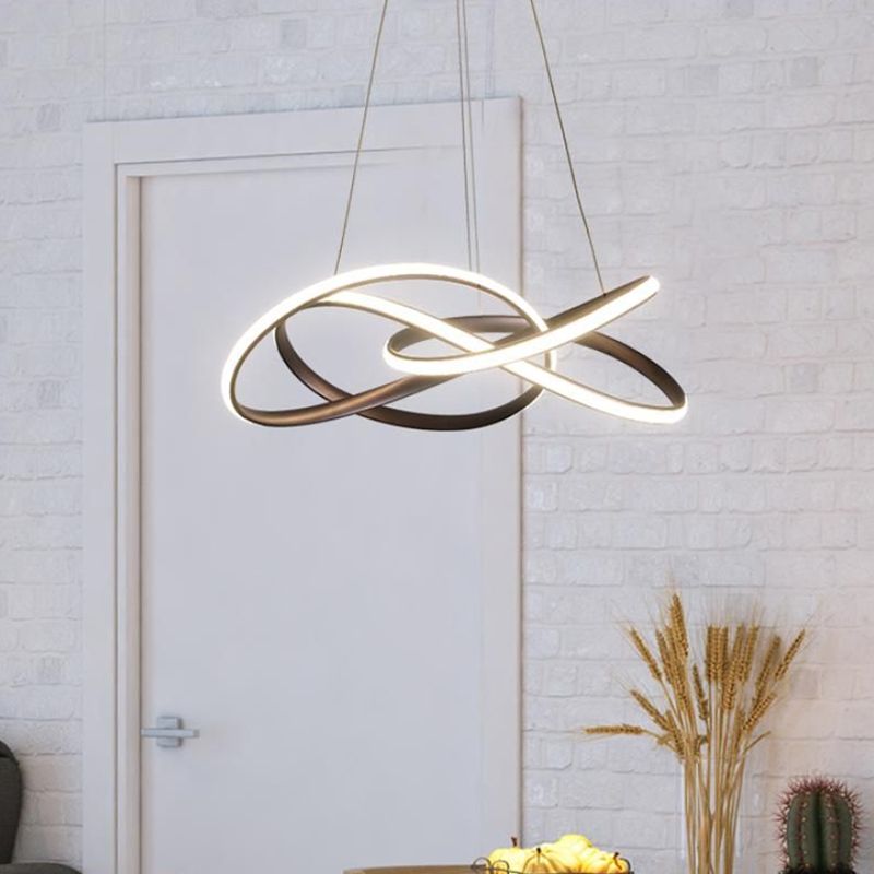 Twisting Round Kitchen Chandelier Lamp Metallic LED Modern Pendant Lamp Fixture in Gold/Coffee, Warm/White Light