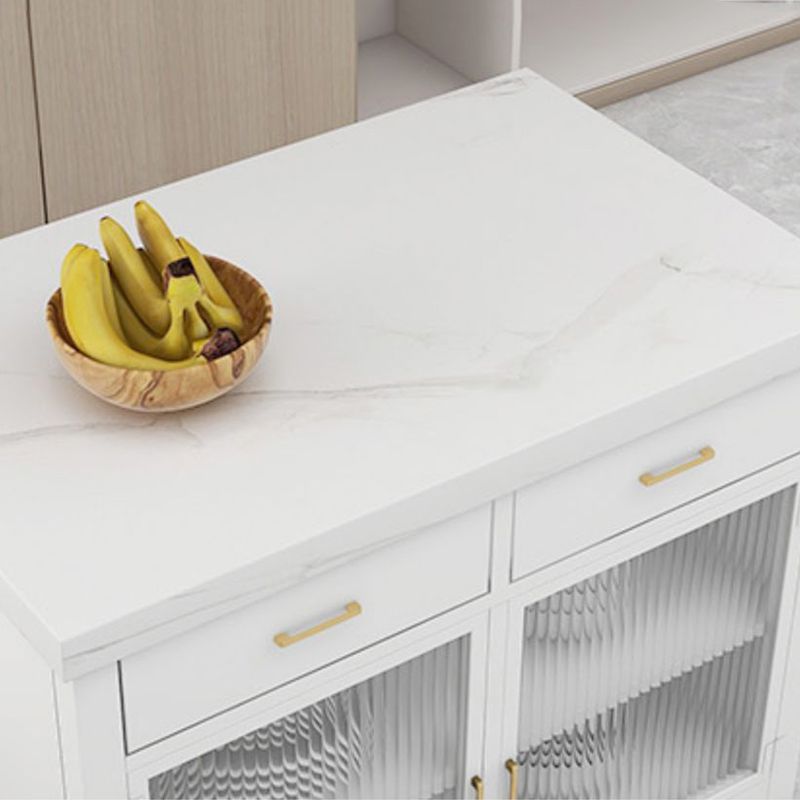 Faux Marble Top Kitchen Island Cart Modern Rectangle with 2 Drawers