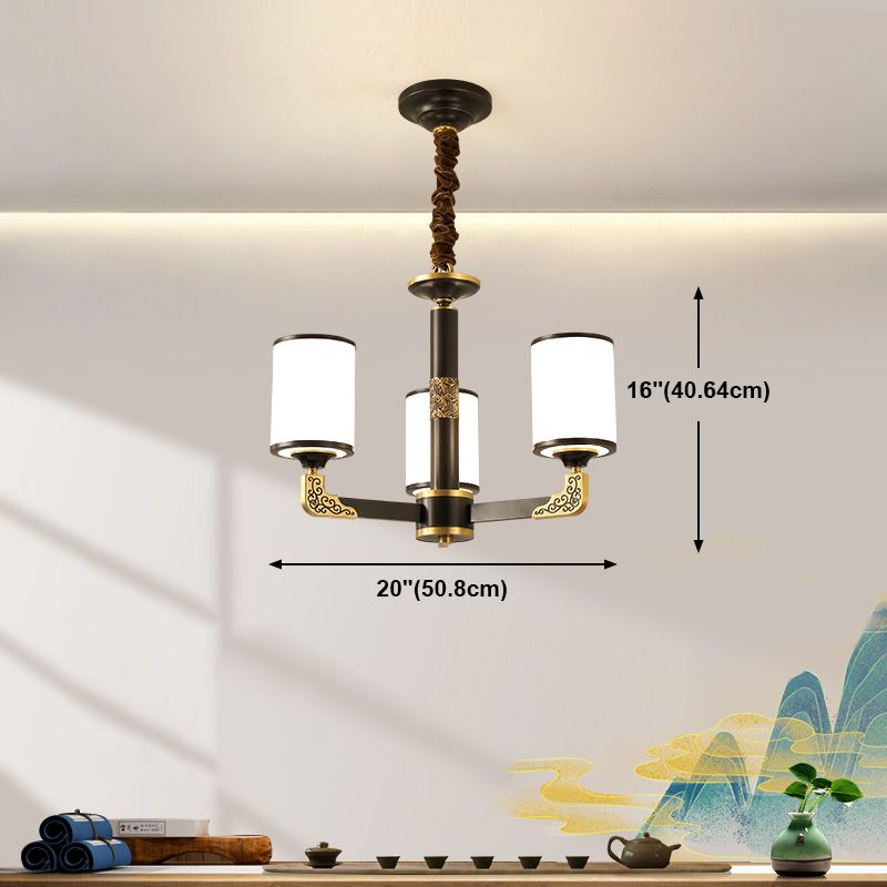 Modern Metal Pendant Light Cylindrical Glass Shade Chandelier Lighting for Bedroom