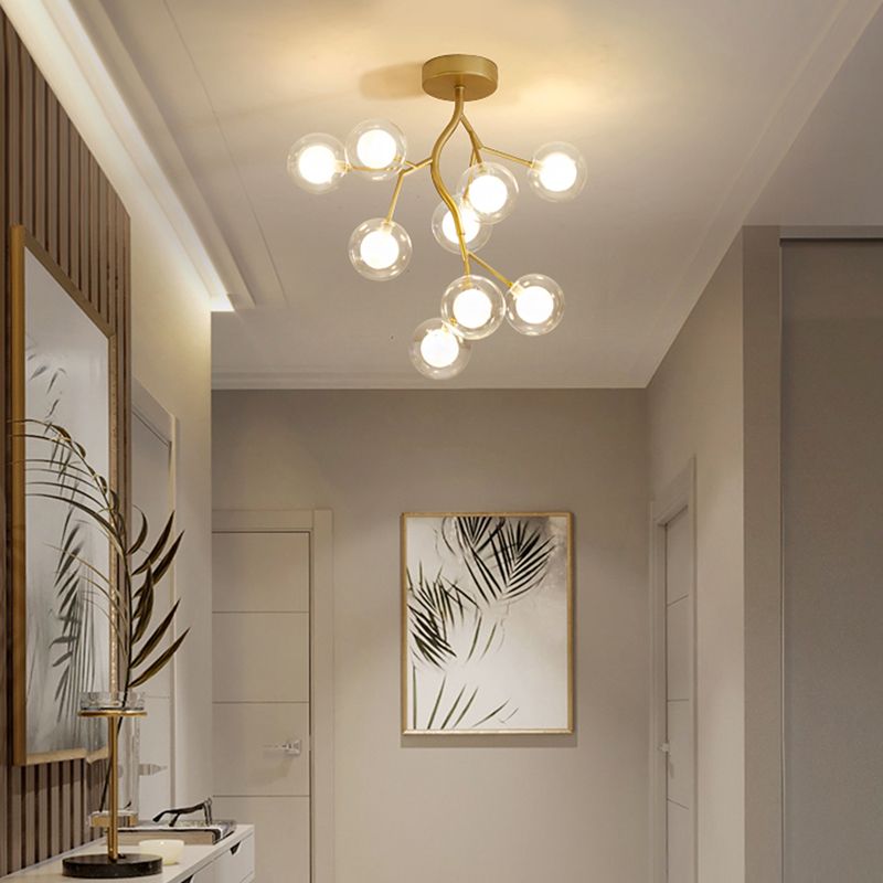 Luce di sospensione a LED ramo di ramo metallico Lumo postmoderno lampadario con ombra in oro