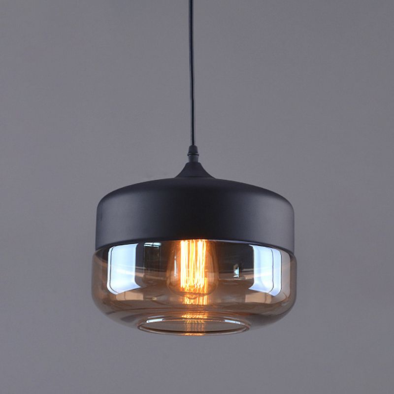 Lampada a sospensione in vetro trasparente a 1 luce, luce sospesa industriale contemporanea con top metallico