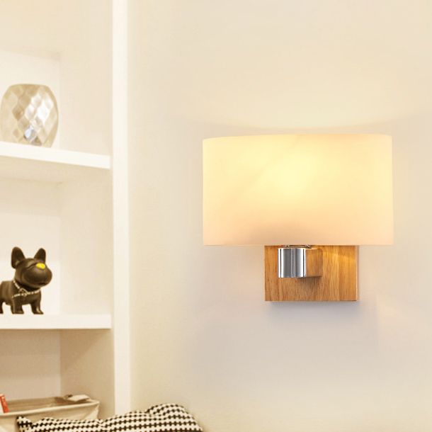 Modern Simple Glass Wall Sconce Wooden 1-Light Wall Light for Bedroom and Aisle