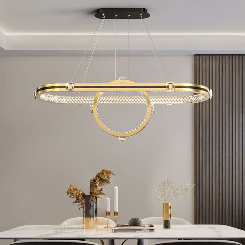 Postmodern Oblong LED Island Lighting Metallic Dining Room Suspension Lamp
