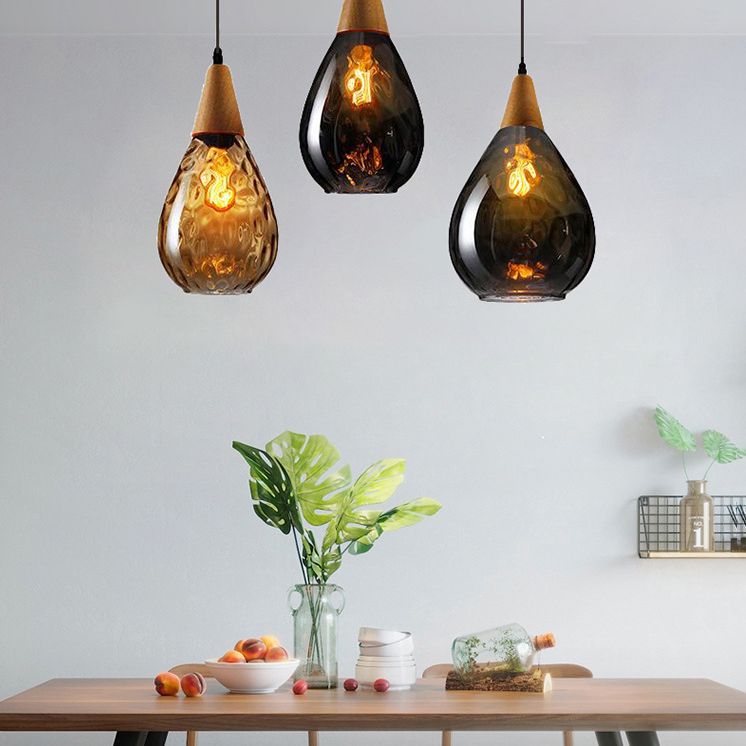 Ombra di lacrima in stile industriale appeso in vetro a china acqua leggera 1 lampada a sospensione leggera per ristorante