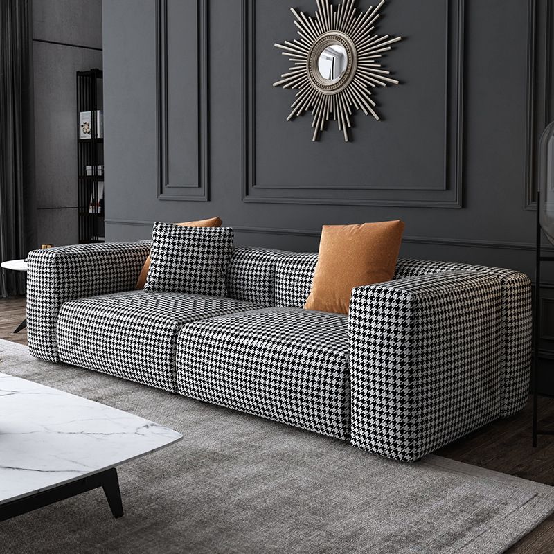 Fabric Modern Houndstooth Pattern Sofa Tuxedo Arm Sofa with Pillows