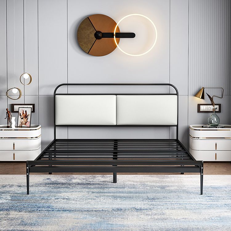 Metal Slat Bed 79 inch Wide with  RectangularUpholstered Headboard