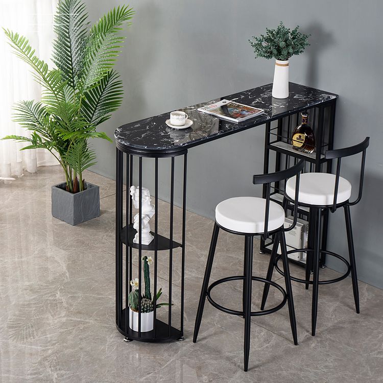 Glam Style Bar Dining Table Faux Marble Bar Stool Table with Storage