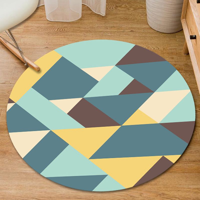 Stylish Geometry Pattern Rug Contemporary Round Rug Polyester Washable Carpet for Home Decoration