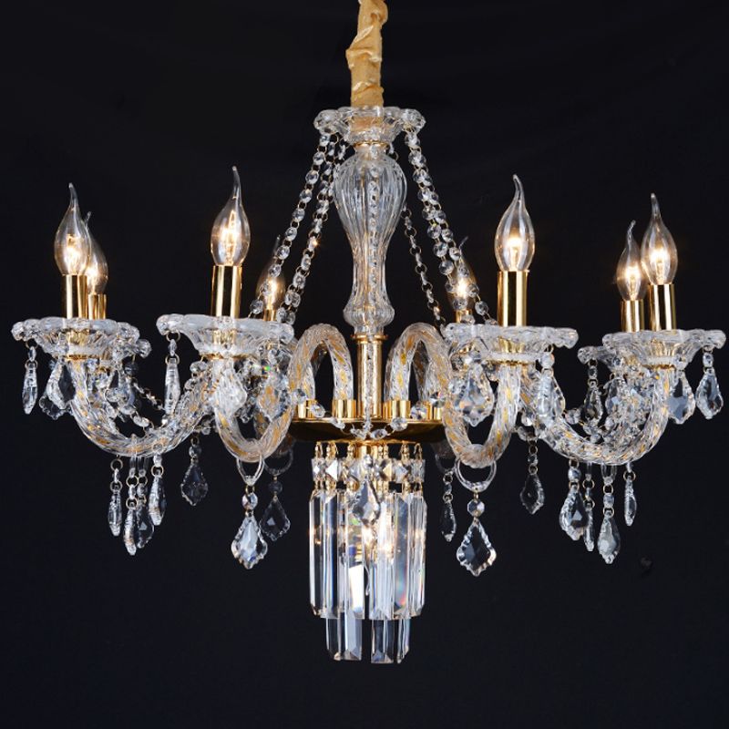 Bell/Candle Crystal Chandelier Light Vintage 8 Lights Dining Room Pendant in Gold with/without Fabric Shade