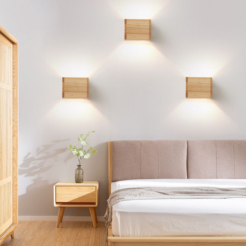 Nordic Style Wood Wall Light Cube Shape 4.5" Wide Wall Sconce for Bedroom