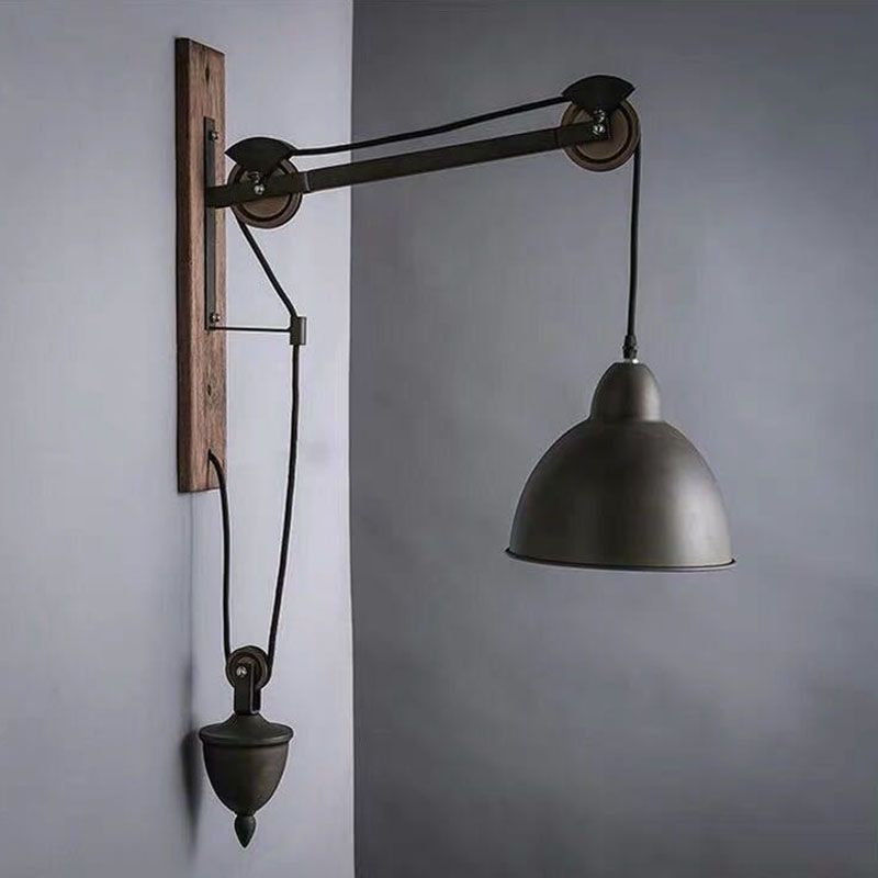 Industrial Style Bowl Shade Lesen Wandlampe 1-Licht Metall Wandleuchte mit Riemenscheibe in Schwarz