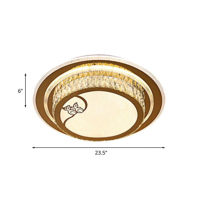 LED Crystal Ceiling Light Flush Mount Contemporary Chrome Drum Bedroom Lighting Fixture