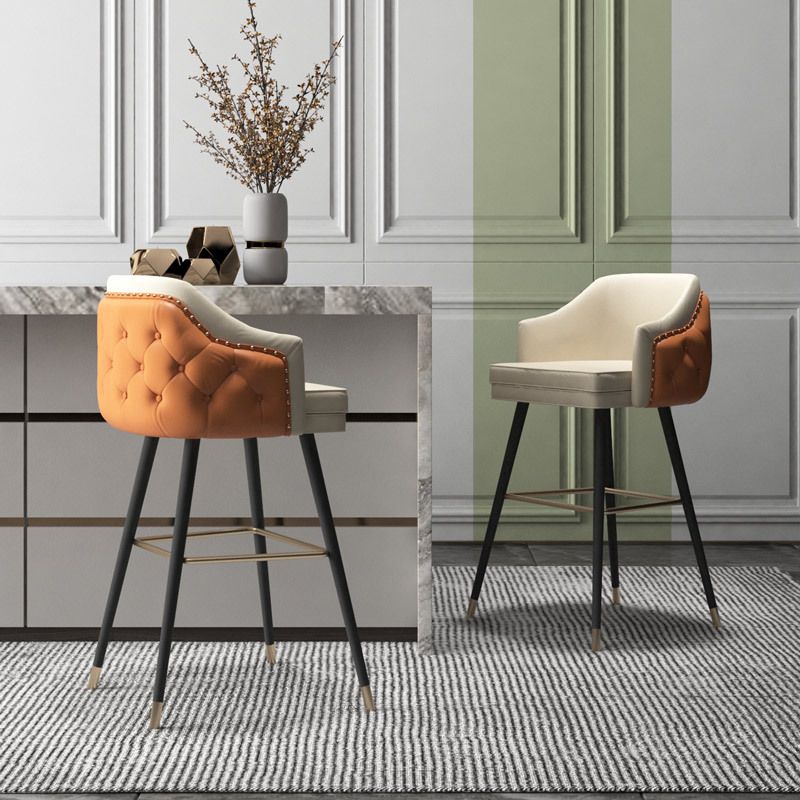 Modern Armrest Backrest Counter Stool Iron Cafe Bar Stool with Cushion and Pedal