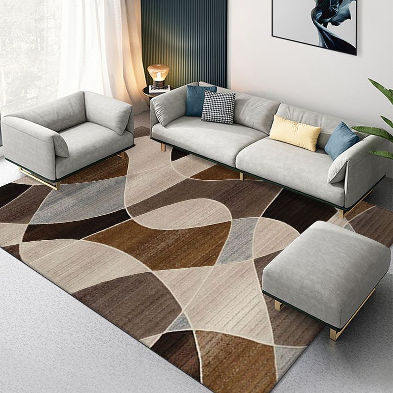 Black Abstract Striped Rug Polyester Modern Rug Stain Resistant Rug for Living Room