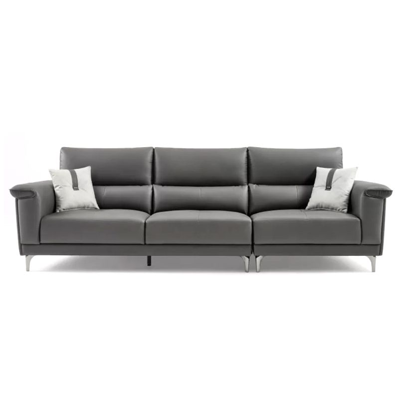 Blue L-Shape Sectional Sofas Leather Square Arm Sectional Couch
