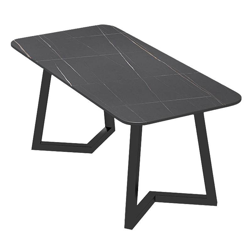 Industrial Style Sintered Stone Dining Table Black Rectangle Table with Sled Base for Dinning Room